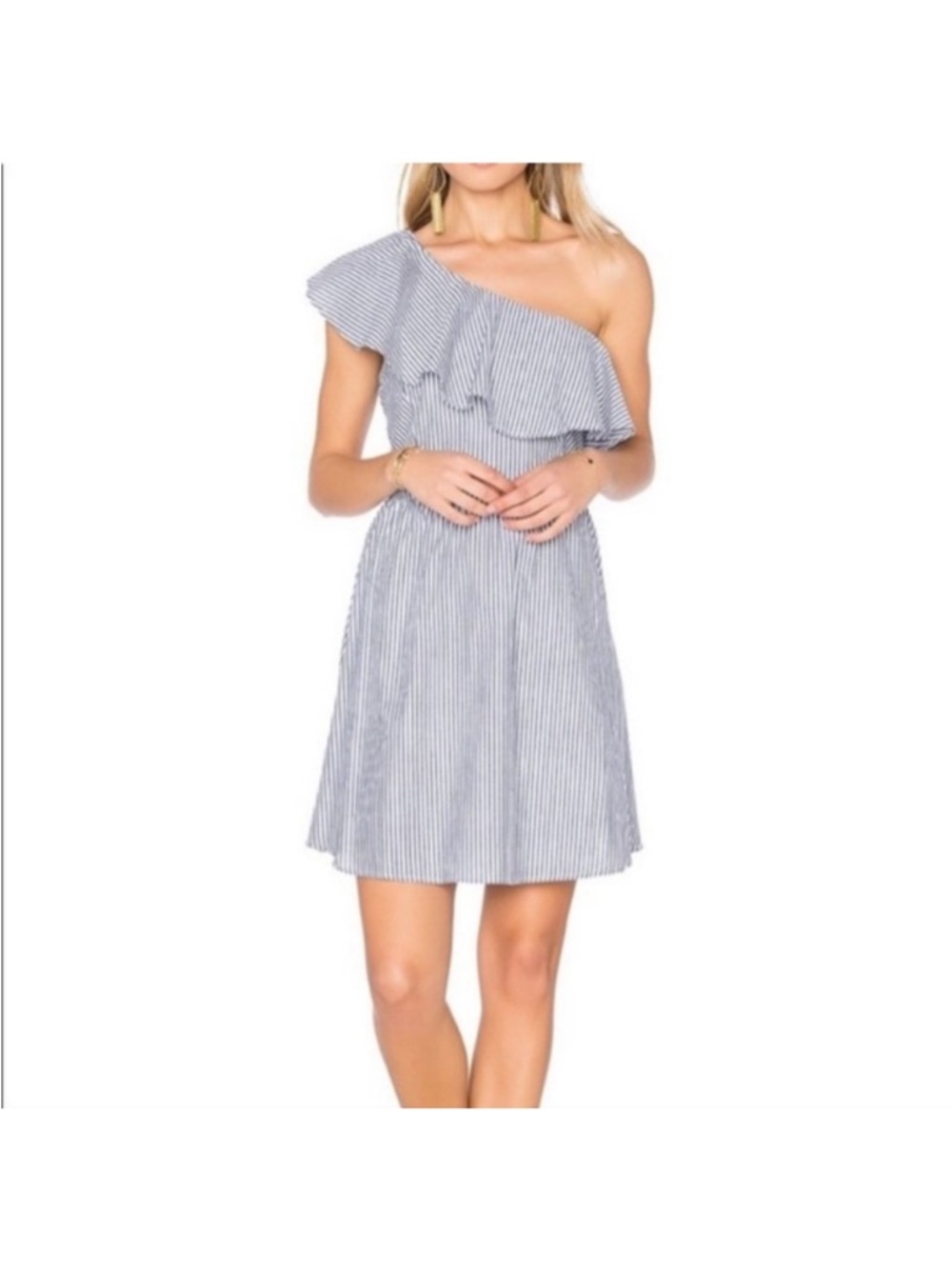 EUC Women’s J.O.A. Los Angeles One-Shoulder Ruffle Stripe Dress (Medium)
